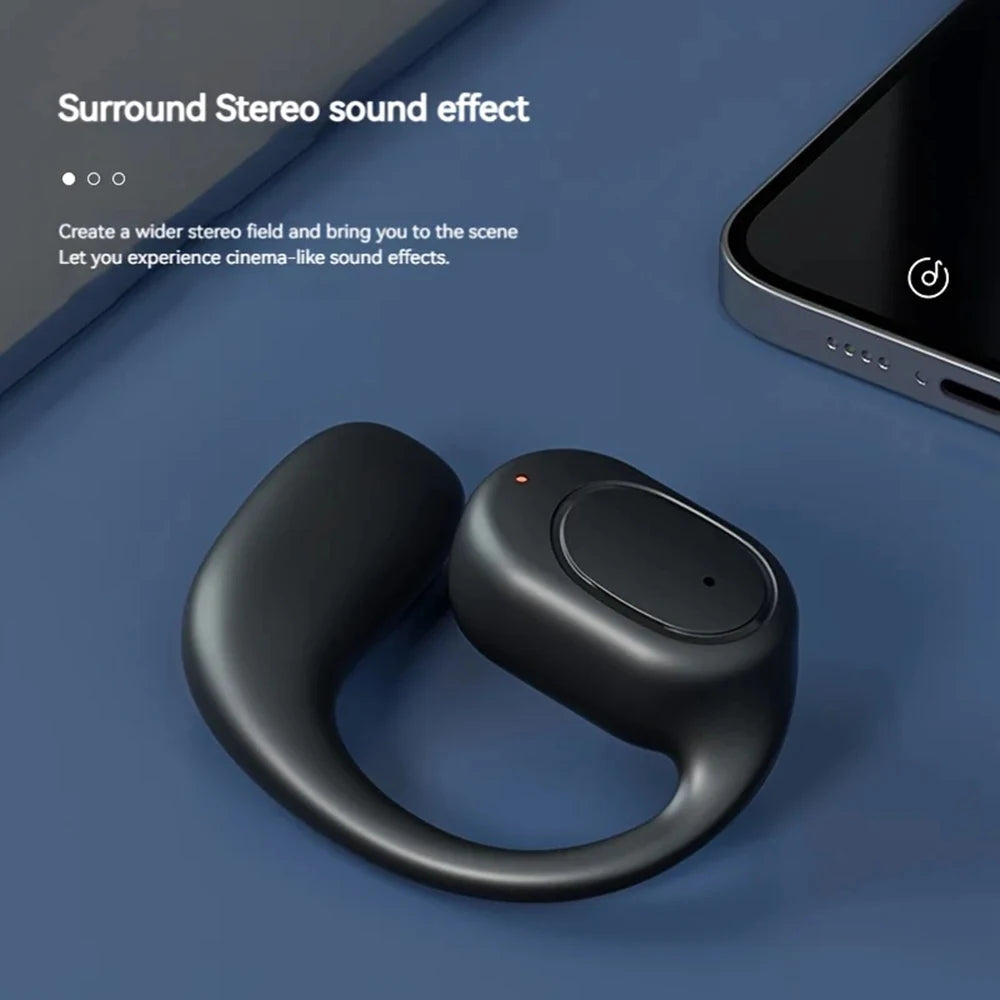 Bluetooth 5.4 Headphone Wireless Ear Hook Earphone LED HiFi Stereo Noise Reduction Clip Headset Waterproof Earbud For Phone New