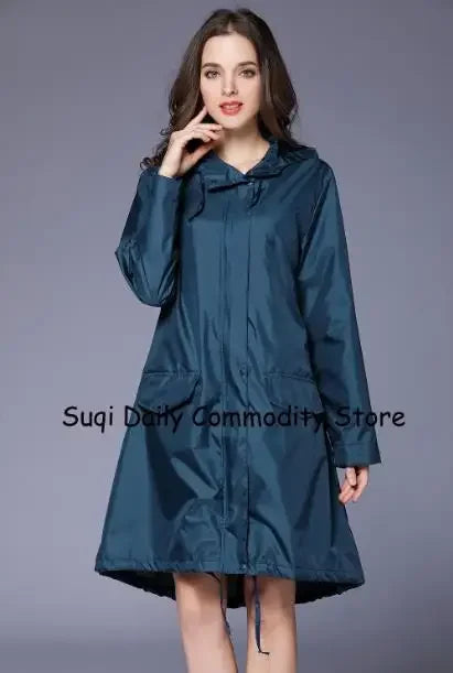 Fashion Women Lightweight Poncho Waterproof Long Raincoat Men Adults Outdoor Windproof Rain Coat Jacket Hiking Rainwear