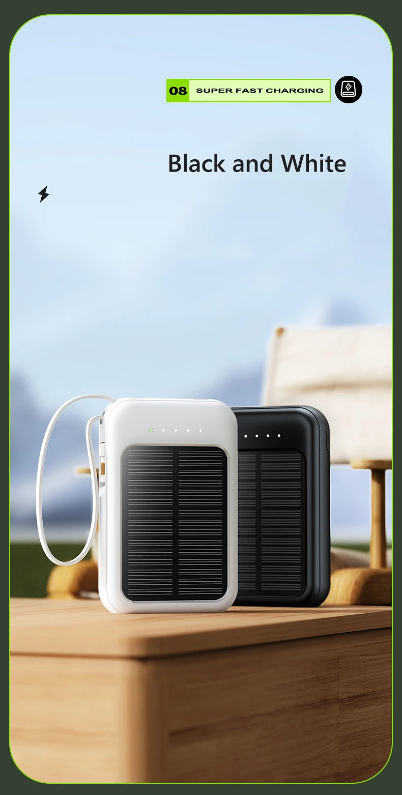 50000mAh Solar Power Bank Built Cables Solar Charger Poverbank 2 USB Port External Charger Mobile Phone Powerbank with LED Light