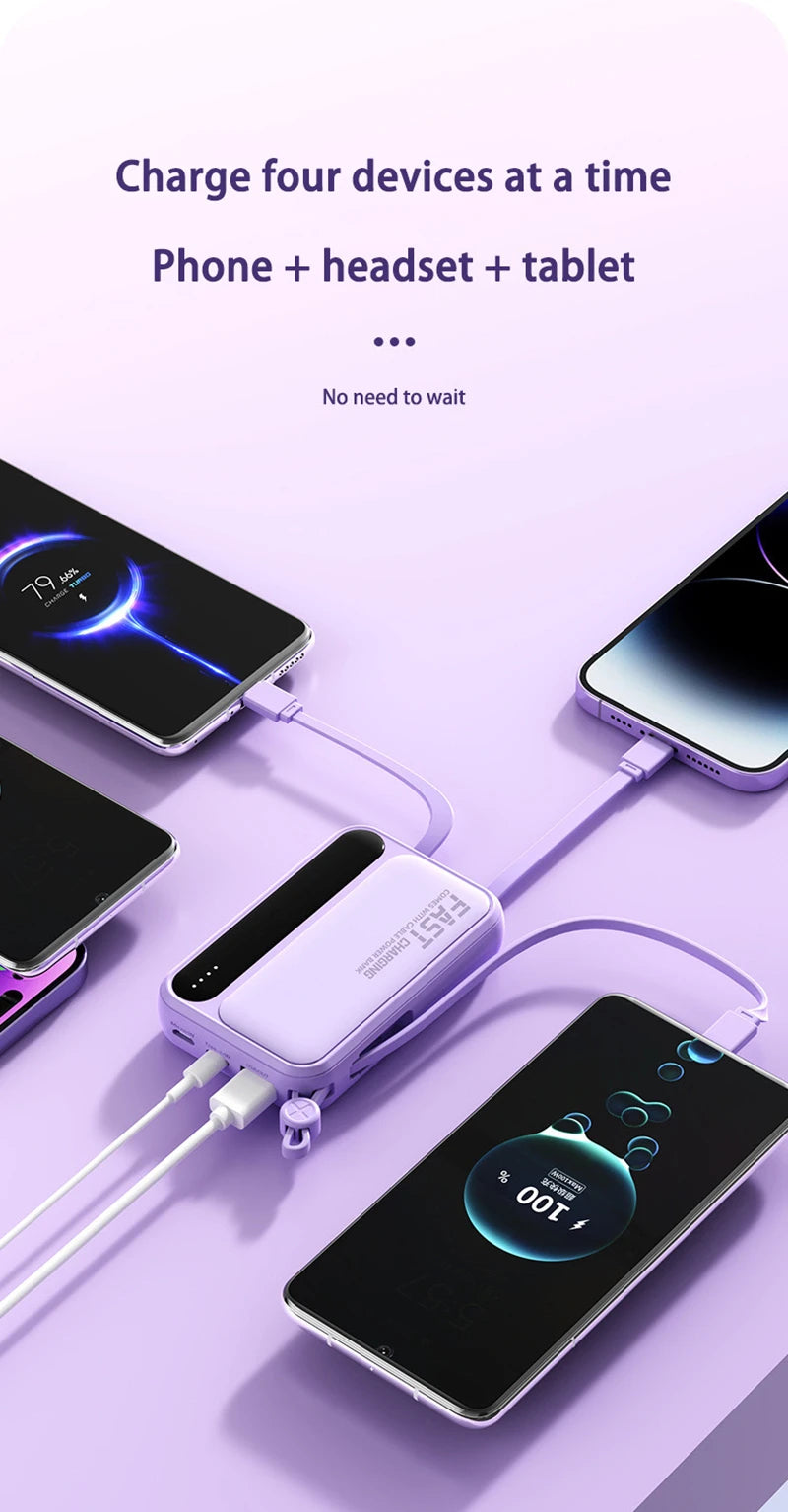 50000mAh Large Capacity Power Bank 4 In 1 Cables Intelligent Digital Display Laser Light  USB Fast Charging External Battery
