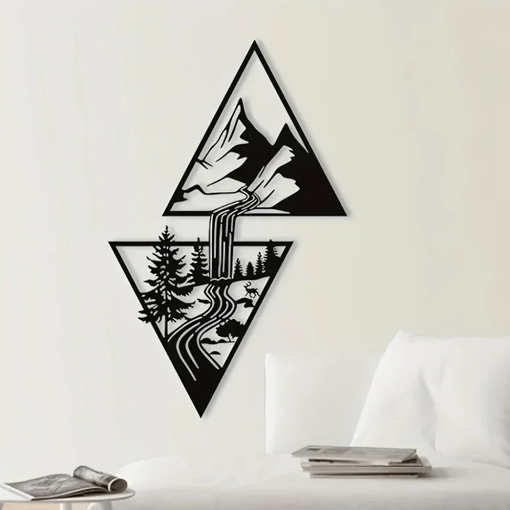 Mountain Wall Art, Mountain Waterfall Metal Wall Art Home Decor, Metal Wall Art, Home Decor Modern Art Wall Ornaments Artwork
