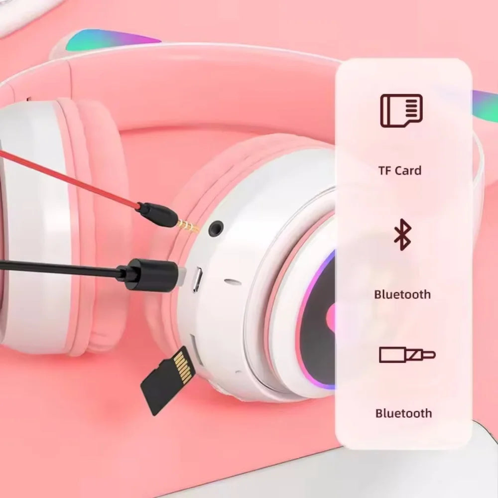 Wireless Headphones Cat Ears Bluetooth Earphones Stereo Music Earbuds Bluetooth Sports Gaming Headset with Mic for Phones