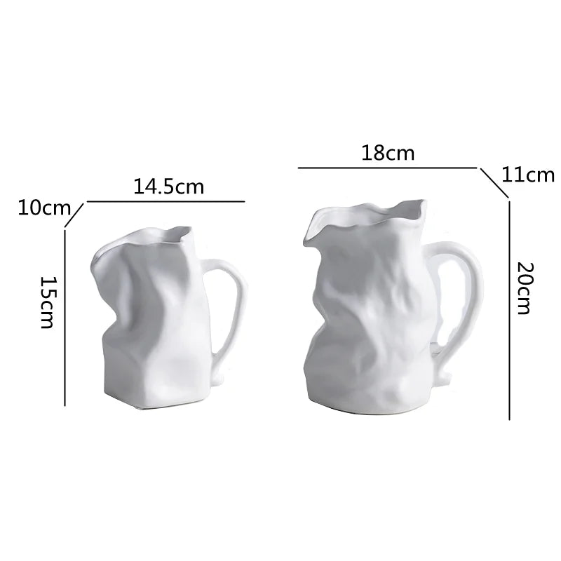 Ceramic Vase Irregularly Pleated Bottle Handle Shape Flower Hydroponics Accessories Room Decoration Vases Pots Terrarium