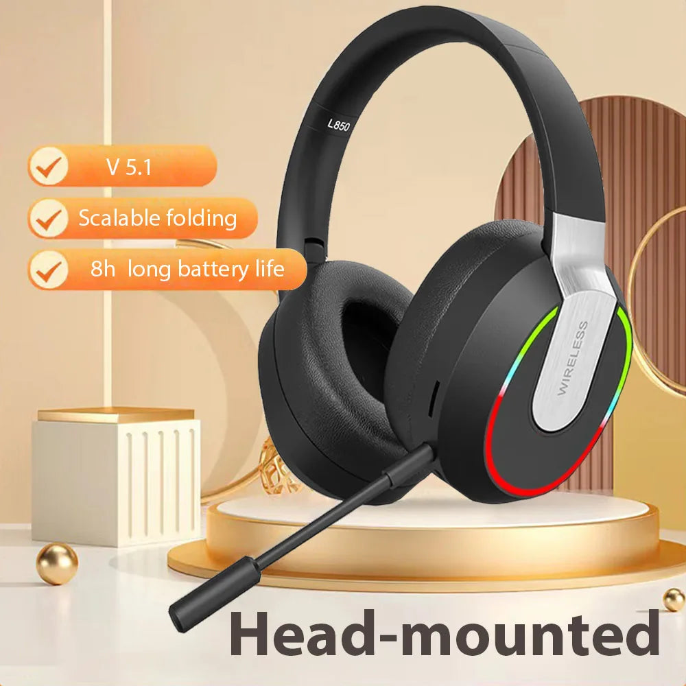 Wireless Headphones with MicroPhone Game Headset Blutooth 5.1 Gamer Surround Stereo Earphone Colourful Light PC Laptop Earpiece