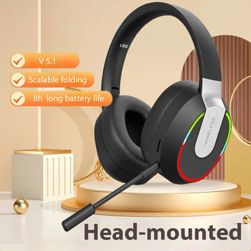 Wireless Headphones with MicroPhone Game Headset Blutooth 5.1 Gamer Surround Stereo Earphone Colourful Light PC Laptop Earpiece