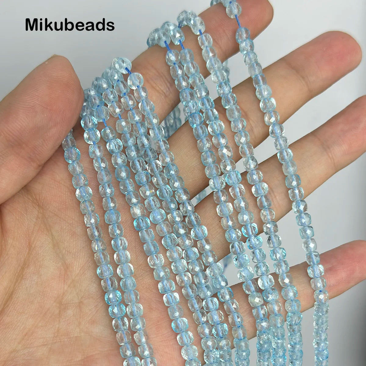 Wholesale Natural 4mm Blue Topaz Faceted Cube Round Loose Beads For Making Jewelry DIY Necklace Bracelet Mikubeads