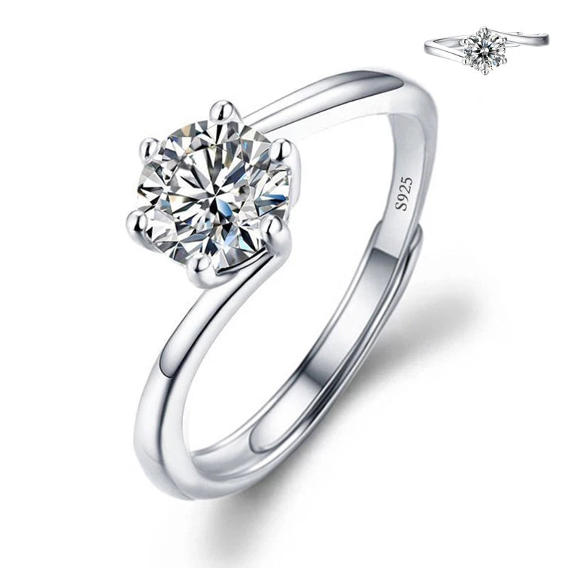 Moissanite Engagement Finger Rings Inlaid Diamond Open Ring For Women 925 Silver Promise Wedding Adjustable Rings Fine Jewelry