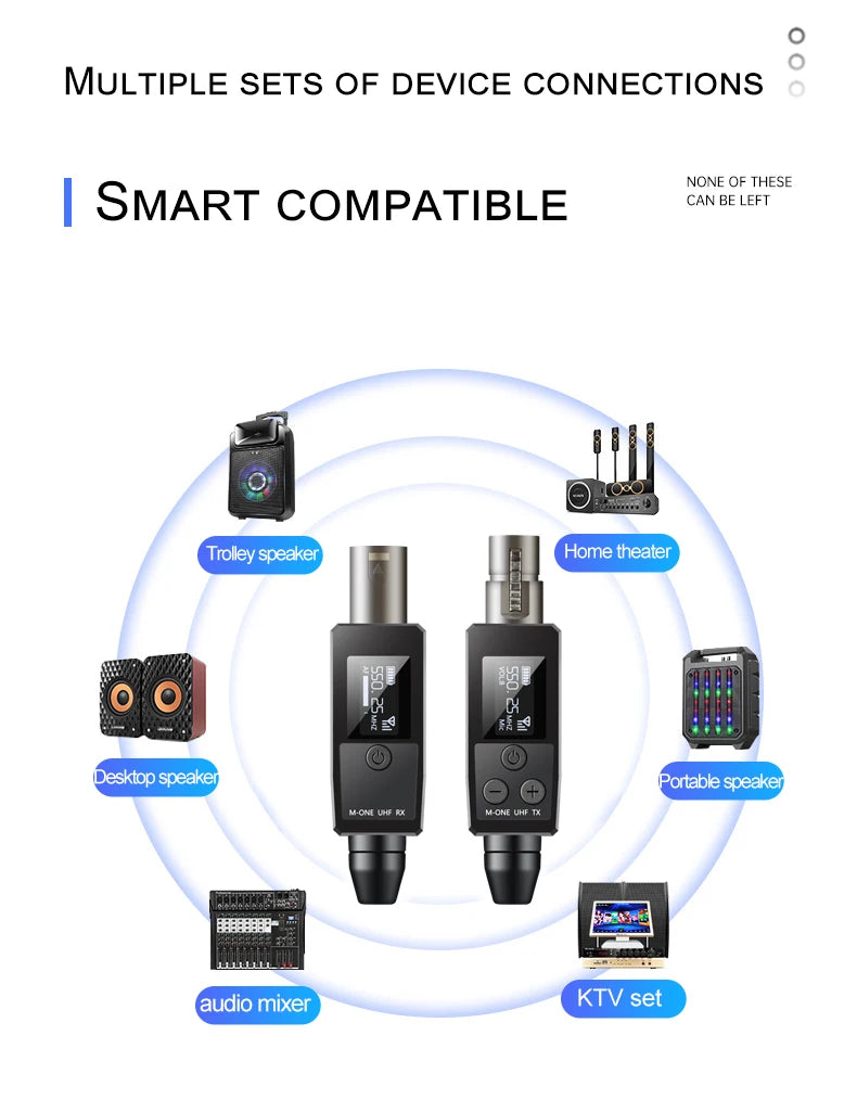 M-ONE UHF Microphones DSP Wired To Wireless System XLR Transmitter Receiver Signal Adapter For Dynamic 48v Condenser Microphone