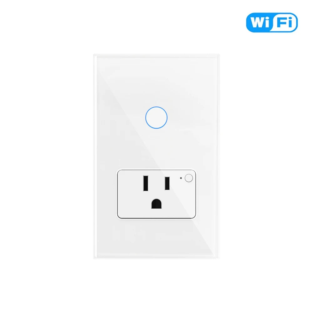 Tuya WiFi Smart Light Switch Mexico US Wall Socket With American Plug Outlet Glass PanelS mart life Support Alexa Google Home