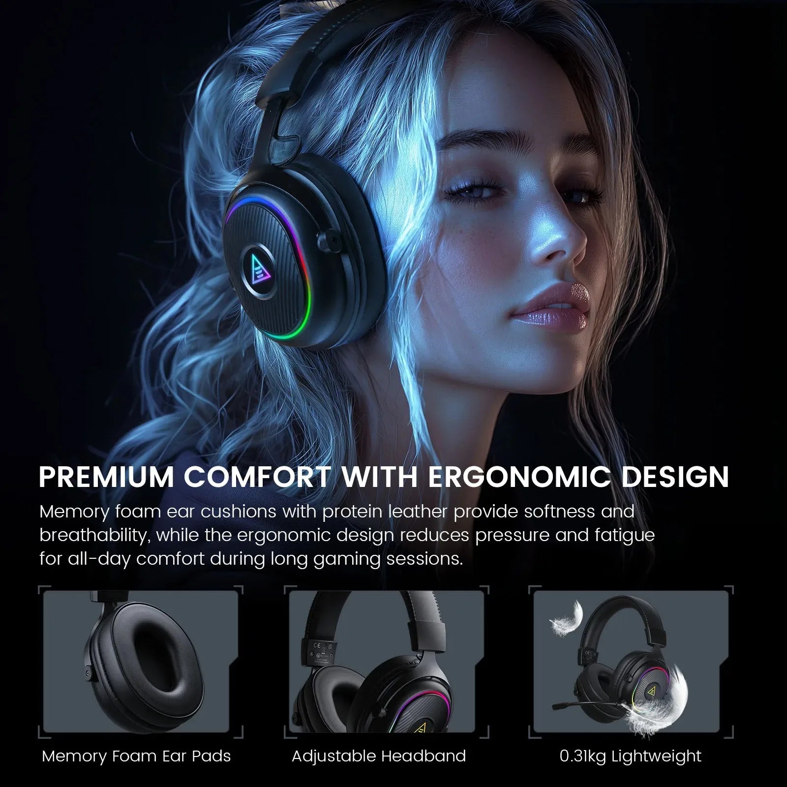 Oneodio EKSA MaKo BT Bluetooth Gaming Headset Over Ear 2.4GHz Wireless Headphones Gamer 20ms Low Latency With Mic for PC/PS4/PS5