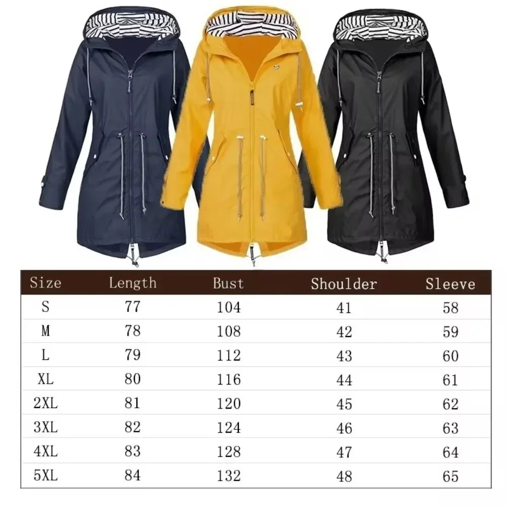 Waterproof Raincoat Casual Basic Outdoors Trench Lightweight Drawstring Jackets Hiking Clothes for Women Womens