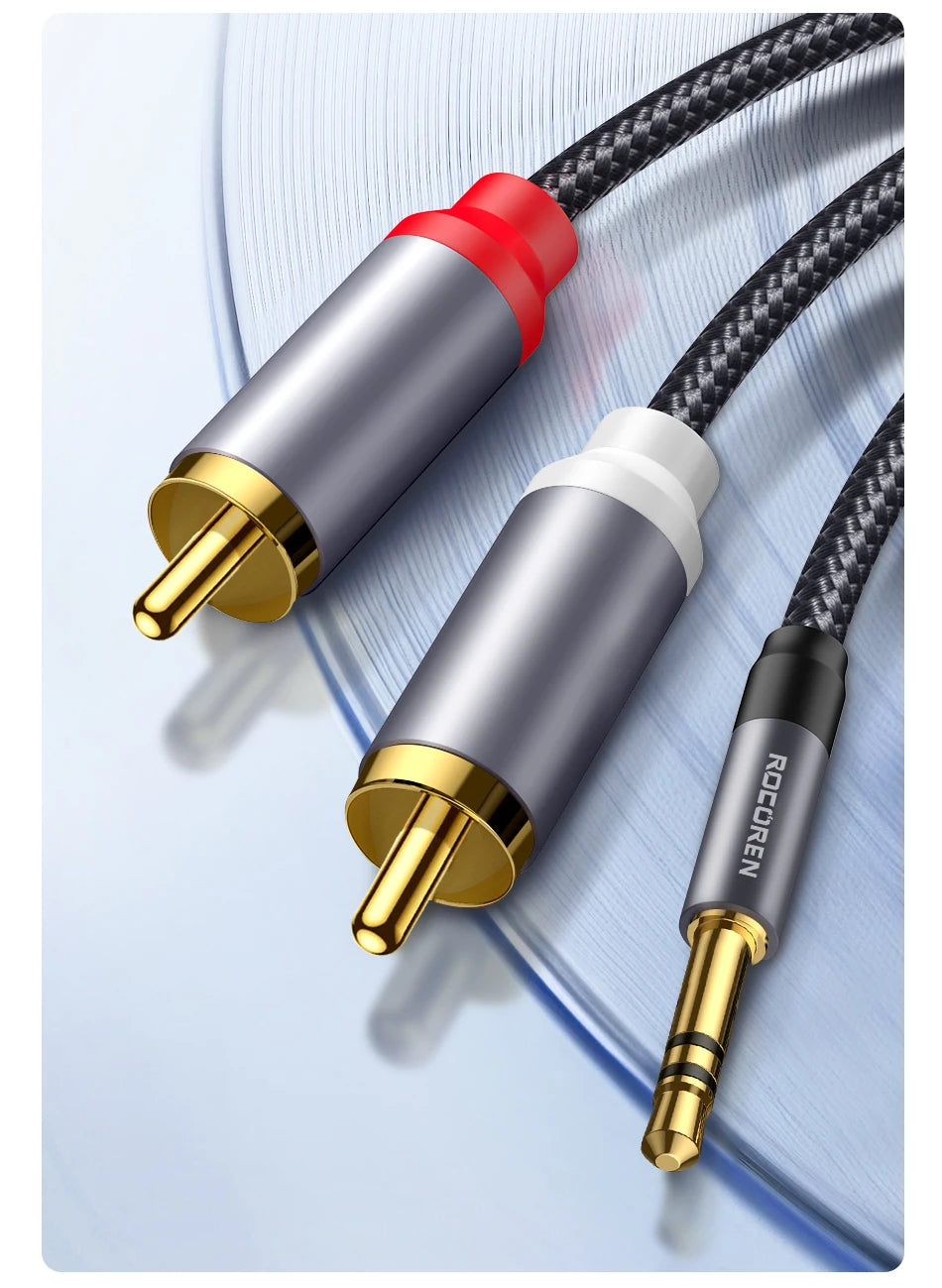 Rocoren RCA Cable 3.5mm to 2RCA Splitter 3.5 Jack to 2 RCA Male Audio Wire for Amplifiers HiFi Stereo Home Theater Speaker Cord