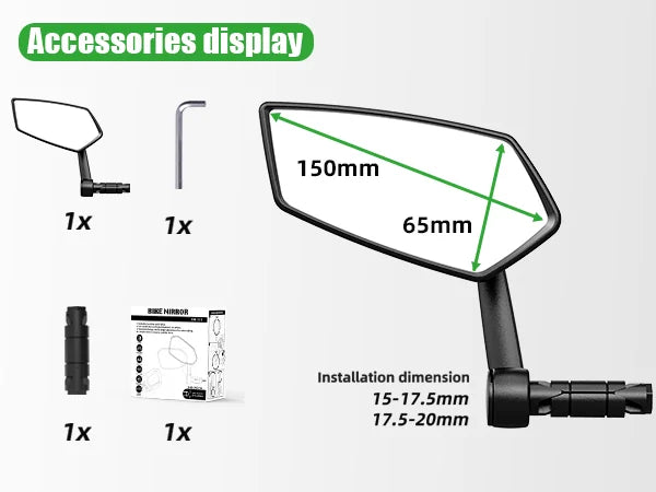 RBRL Bicycle Rearview Mirror MTB Handlebar End Mirror HD Wide Angle Extended Durable Bike Side Mirrors for Electric Scooter
