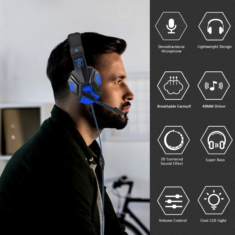 New Professional Wired Gaming Headphones With Microphone Led Light For Computer PS4 PS5 Xbox Bass Stereo PC Gaming Headset Gifts