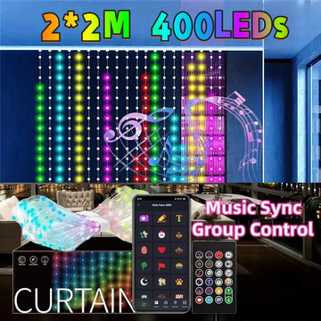 400LEDs 2X2Meters Smart Curtain Lights DIY Text LED String RGB Waterproof Fairy Lights Music Sync Display for Window Party Decor