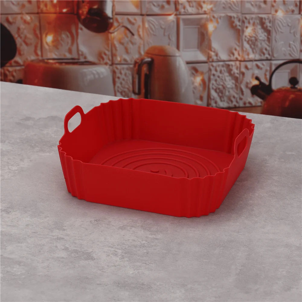 22cm Air Fryers Oven Baking Tray Fried Chicken Basket Mat AirFryer Silicone Pot Square Replacemen Grill Pan Accessories Tool