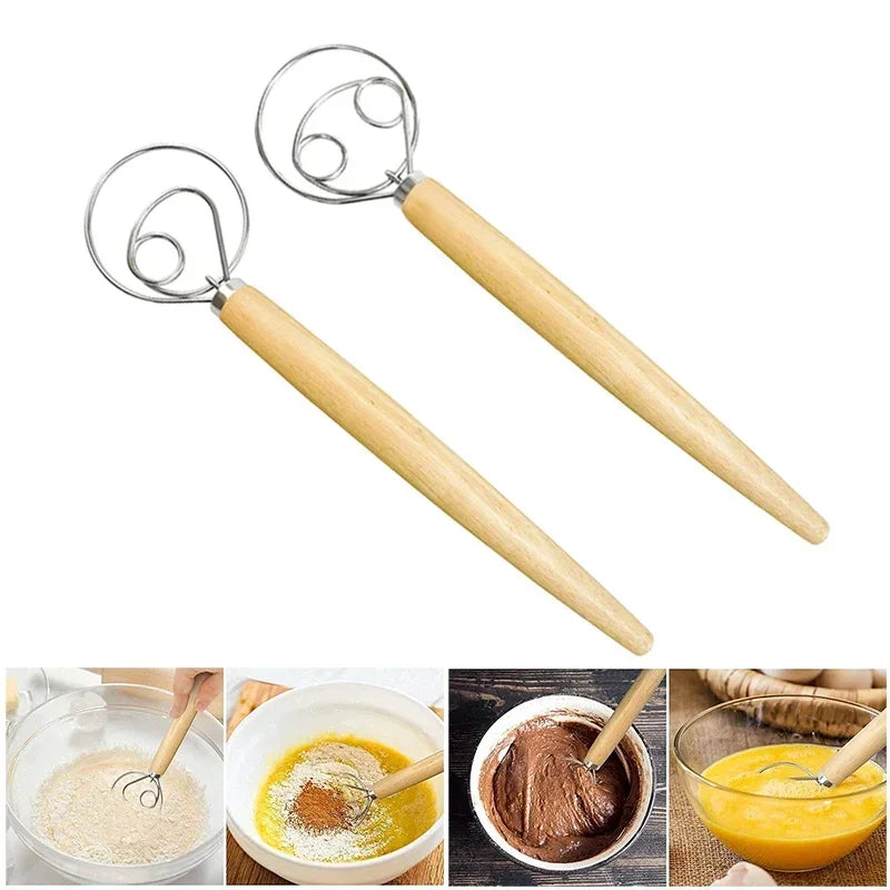 Manual Dough Mixer Danish Dough Whisk Stainless Steel Egg Beater Cake Pastry Flours Blenders Kitchen Baking Blender Tools