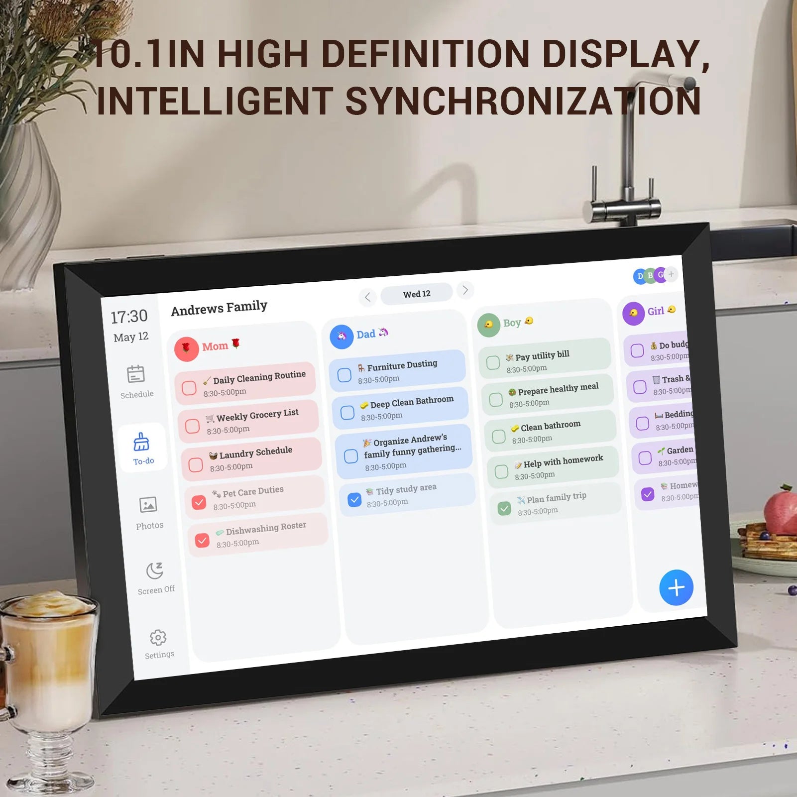 10.1in Smart Digital Calendar and Planner HD Touchscreen Smart Calendar with Chore Chart for Family Office