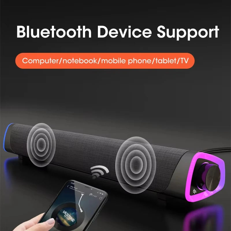 Bluetooth 5.0 Speaker with RGB Luminous Strip Portable Dual Mode USB Wireless 3D Surround Stereo Sound for PC Laptop