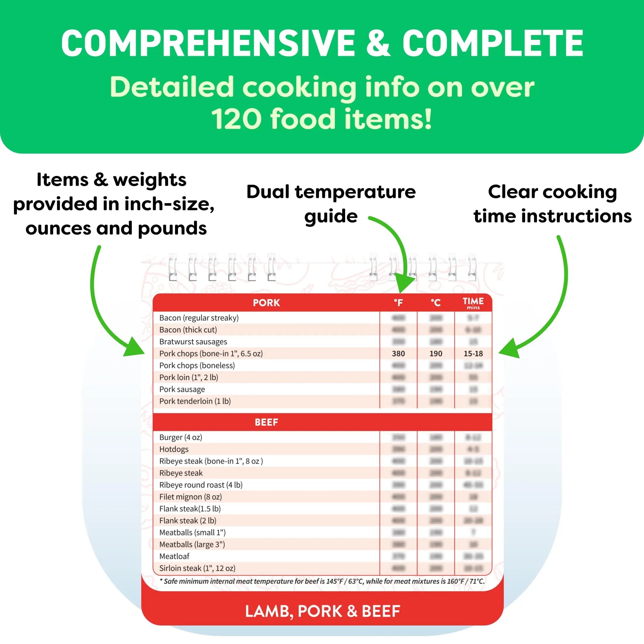 Air Fryer Cookbook Magnetic Cheat Sheet, Guide Booklet, Cookbooks Instant Accessories Oven Cooking Pot Temp Times Chart