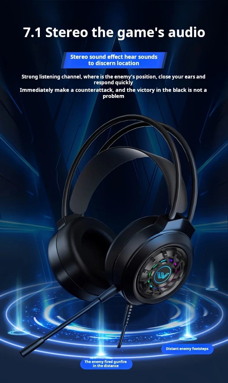 New Wired Gaming Headphones With Microphone LED Light Surround Sound Portable Audio Headphone For Computer Professional Head
