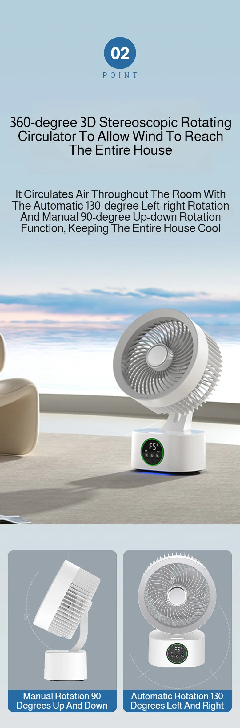 Cooling Home Desktop Shaking Head USB Charging Fan Air Circulation Intelligent Voice Timing Fan Home&dormitory Desktop Fan