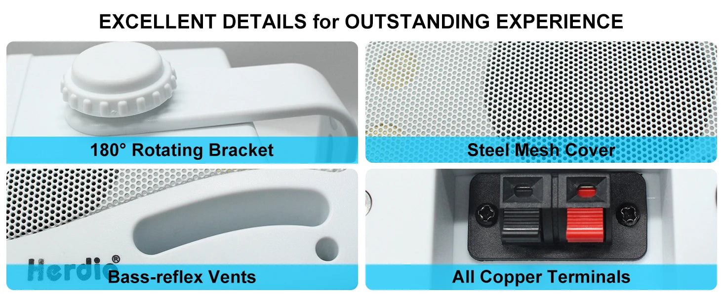 Herdio 3.5" Outdoor Bluetooth Speakers Waterproof 200W 3 Way Upgrade Premium Wall Mount Speakers For Patio Indoor Deck Garage