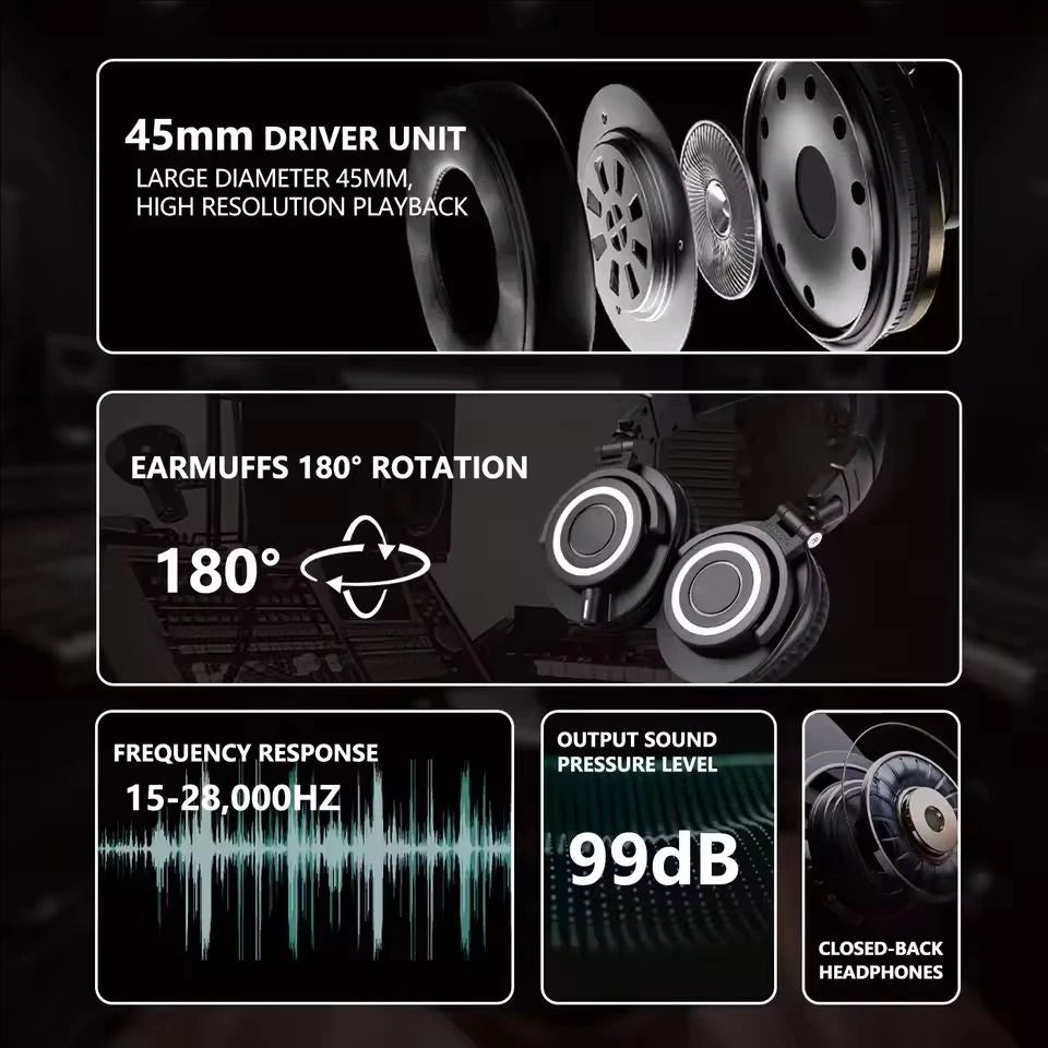 ATH-M50X Closed-Back Studio Monitor Headphones with 45mm Drivers and High-Fidelity Audio for Recording and Mixing Earphone