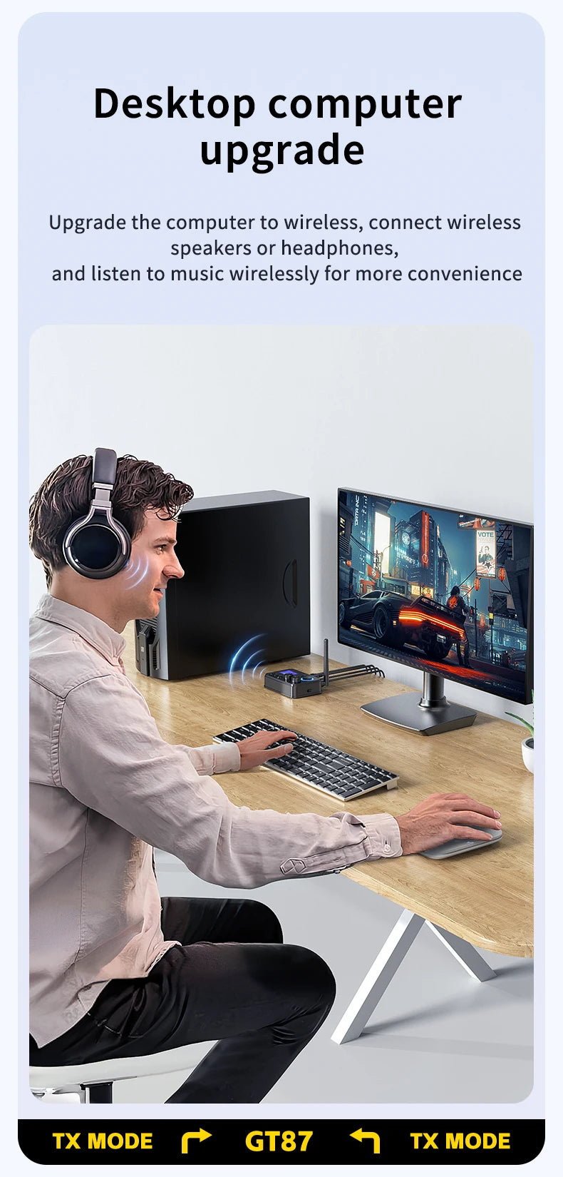 Bluetooth 5.4 Audio Transmitter Receive Support AUX/COAXIAL/SPDIF/TF/U disk with LCD Display for Home Stereo TV Speakers PC