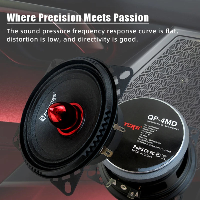 2pcs 4inch Midrange Speakers 400W Hi-Fi Sound Quality for Car Door, DVD Player Music Player Home Theater Speakers Audio System
