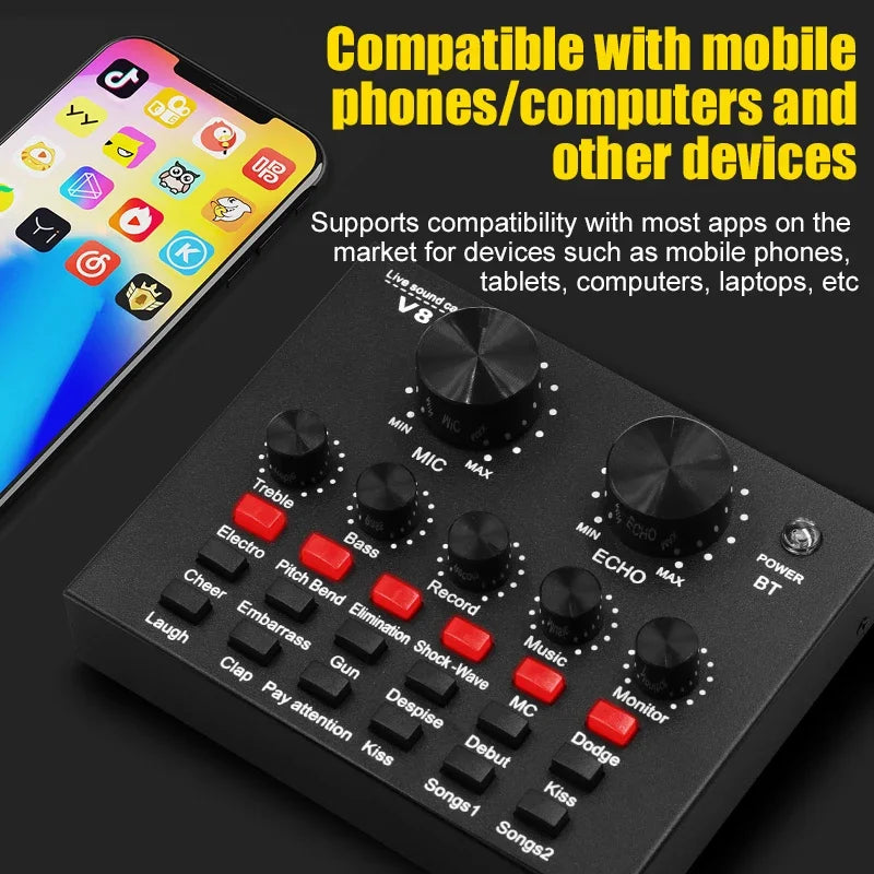 V8 V8S Audio Mixer USB External Headset Microphone Webcast Personal Live Broadcast Sound Card For Phone Computer