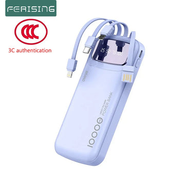 CCC Certified 10000mAh 20000mAh Power Bank Built in Type C Cable Ultra Thin Digital Display Portable External Battery Powerbank