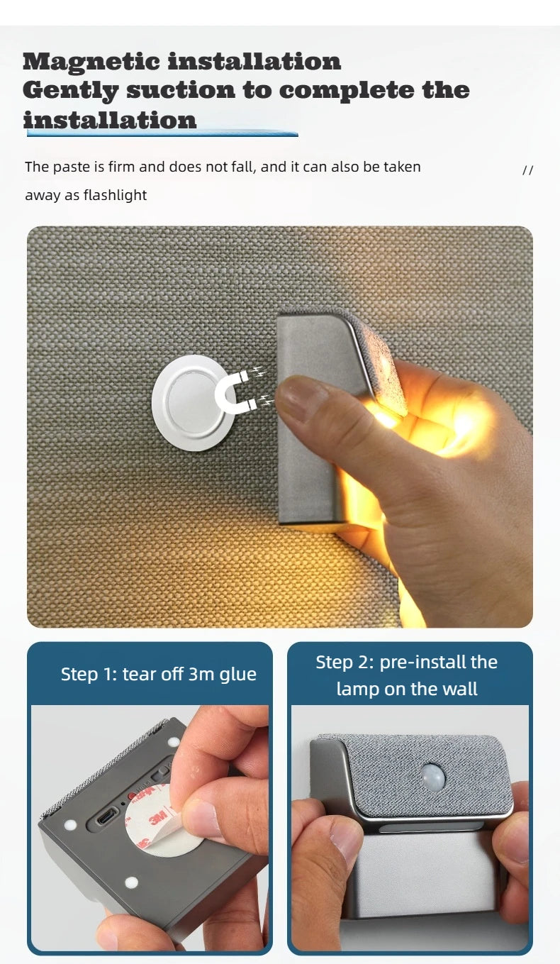Smart Motion Sensor Wall Light - 2200Mah Usb-C Fast Charging, 3 Adjustable Brightness Levels, Multi-Device Connection, Suitable for Indoor/Outdoor Security Lighting