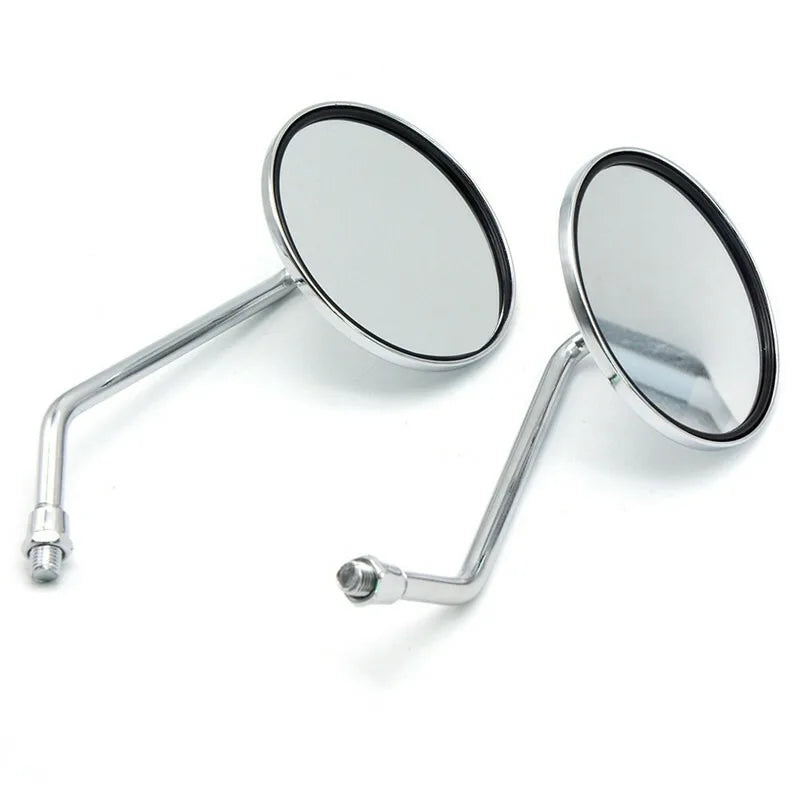 A Pair Chrome Motorcycle Scooter Mirrors Universal Motorbike Rear View Mirror 10mm Thread Round Oval Convex Mirrors