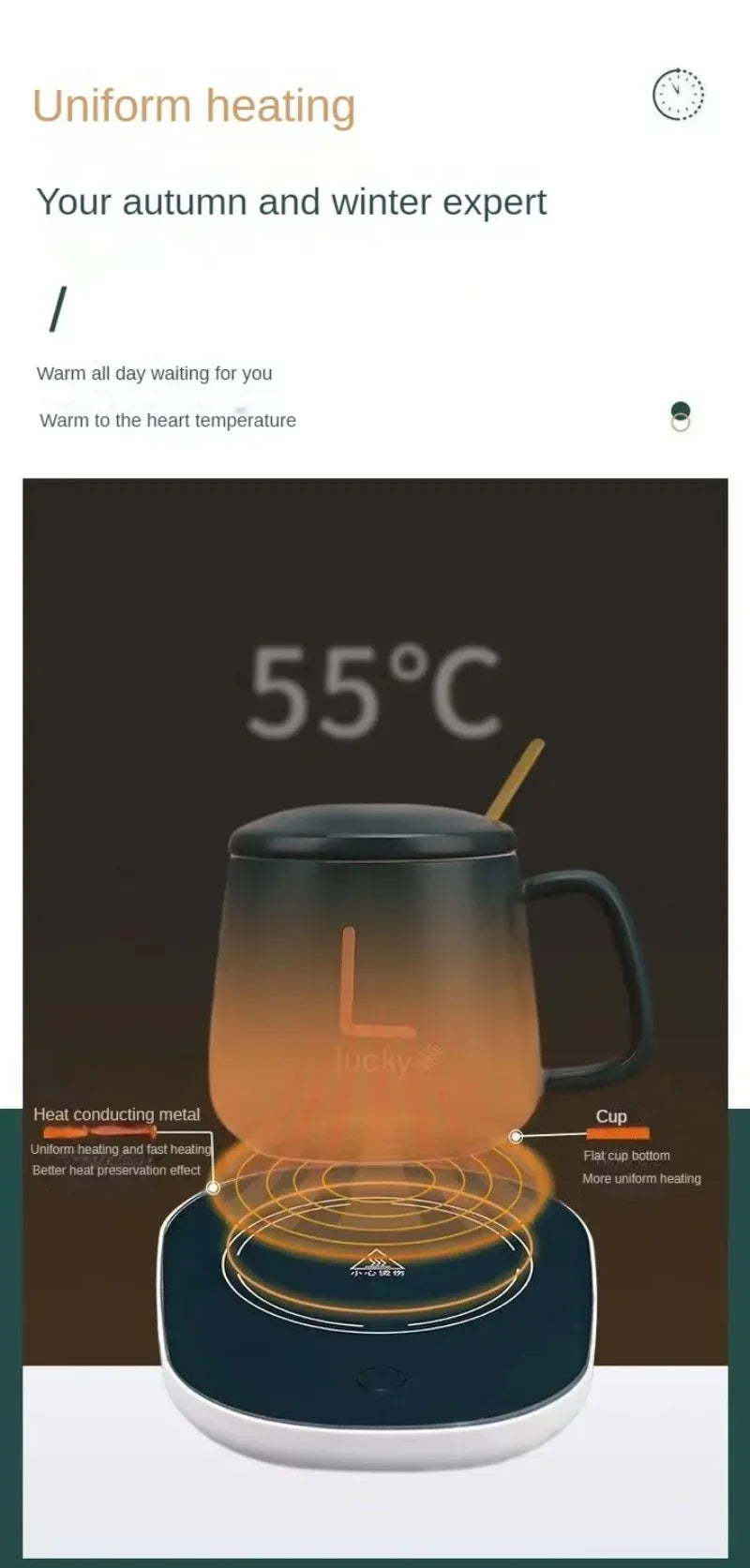 Electric Smart Thermostatic Coaster Suitable for Home and Office Suitable for Hot Coffee Tea Milk Water Portable and Waterproof