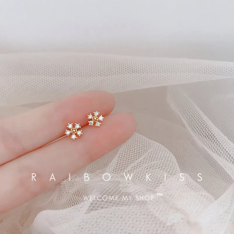 Tibetan Silver Mini Crystal Butterfly Sweet Stud Earrings for Women Flower Helix Cartilage Tragus Lobe Teen Ear Piercing Jewelry