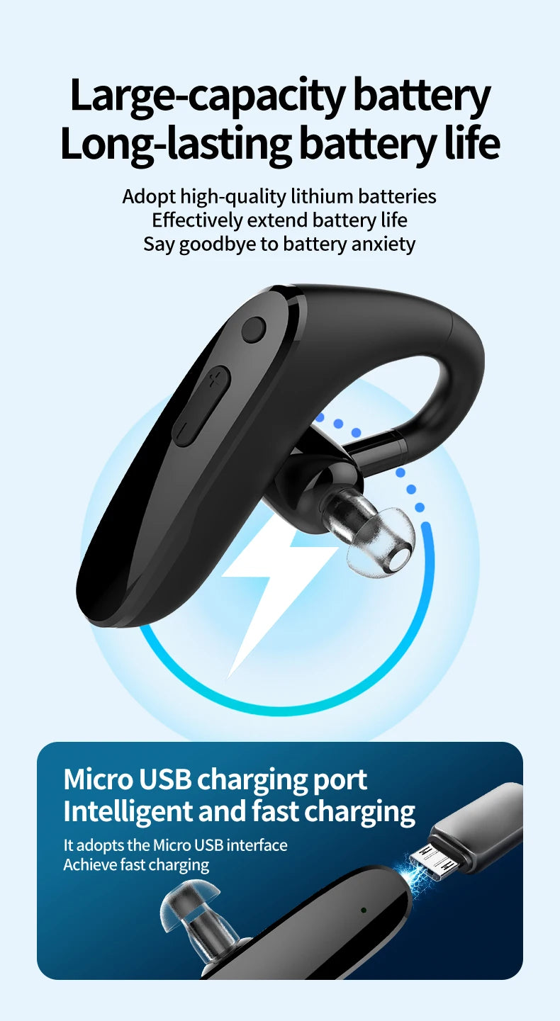 New Compact Lightweight Single Rechargeable Headphones Noise Cancelling Feature Ear-hook Earbuds Suitable For The Elderly