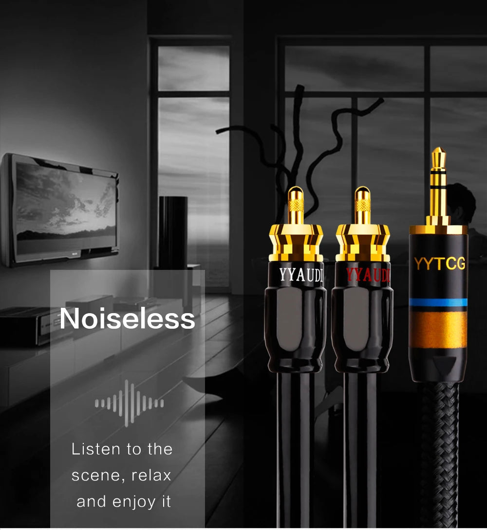3.5mm to 2RCA audio cable, dedicated connection cable for mobile phones, power amplifiers, audio equipment and speakers