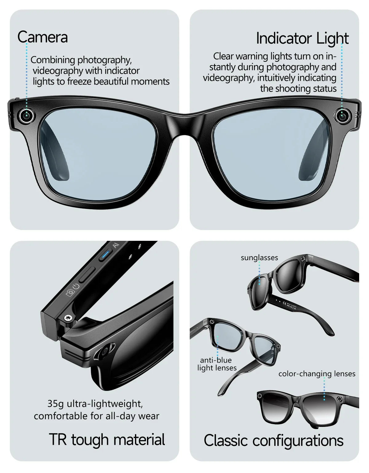 2026 AI Smart Glasses with 8MP Camera Video Recording 100+ Languages Translation Sunglasses Bluetooth Call Music Play Men Women