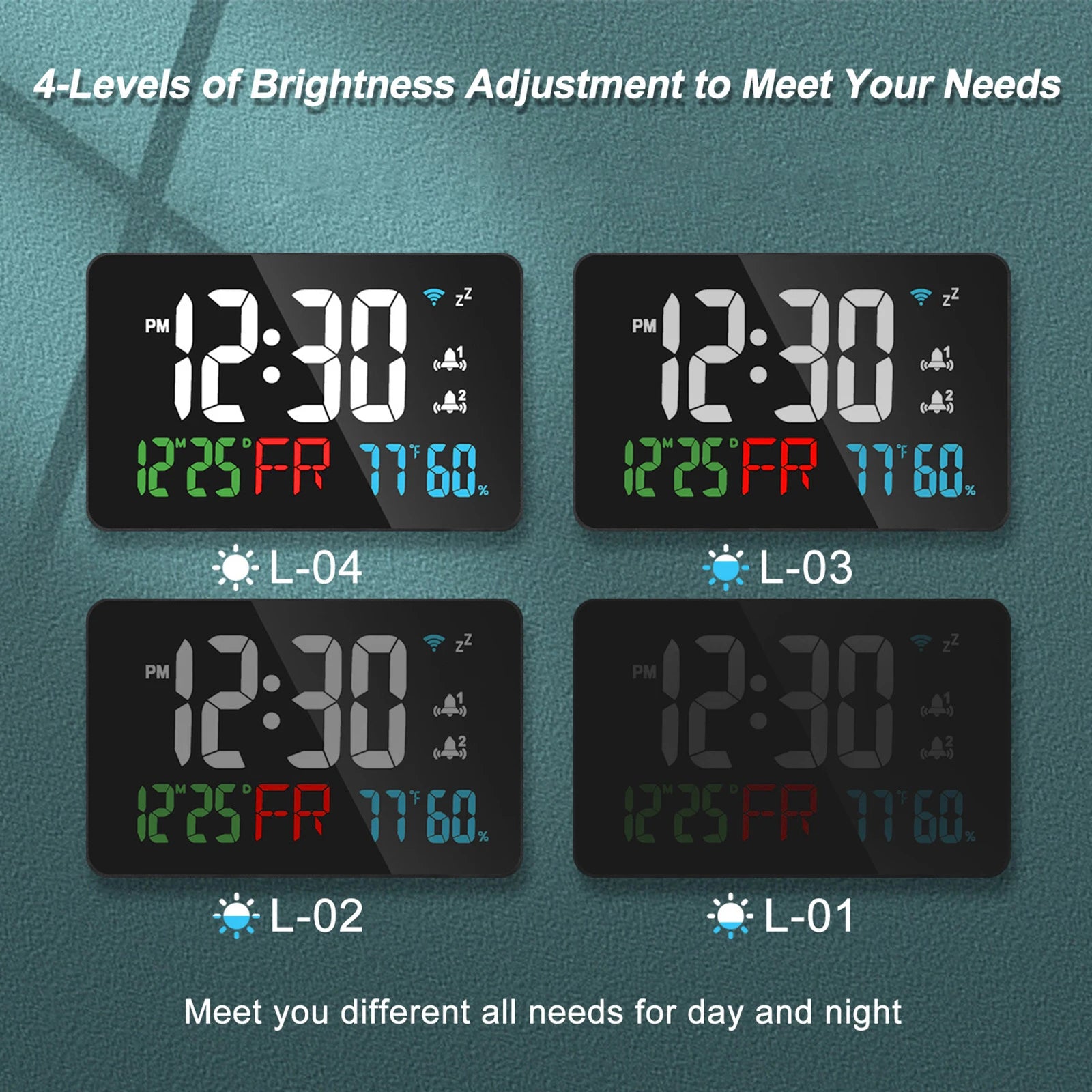 Smart Wifi Digital Wall Clock Temperature Humidity Display 4-Level Brightness Desk Table Electronic LED Alarm Clock Home Decor