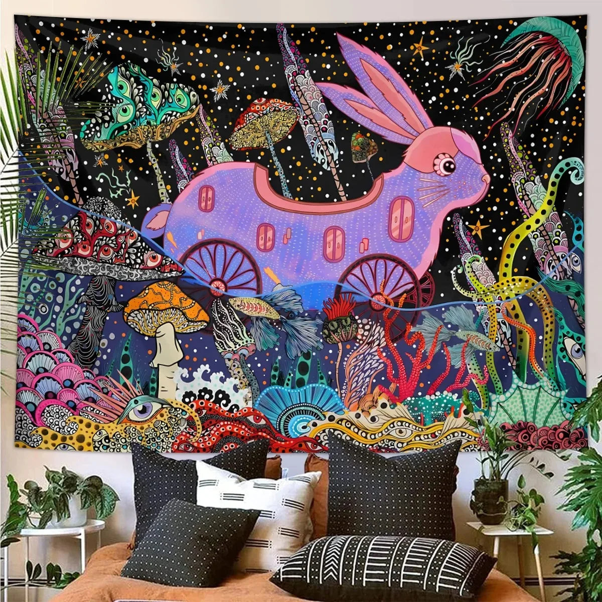 Tapestry Wall Hanging Multiple Sizes Digital Print Cute Rabbit Easter Egg 100% Polyester Living Room Bedroom Decor