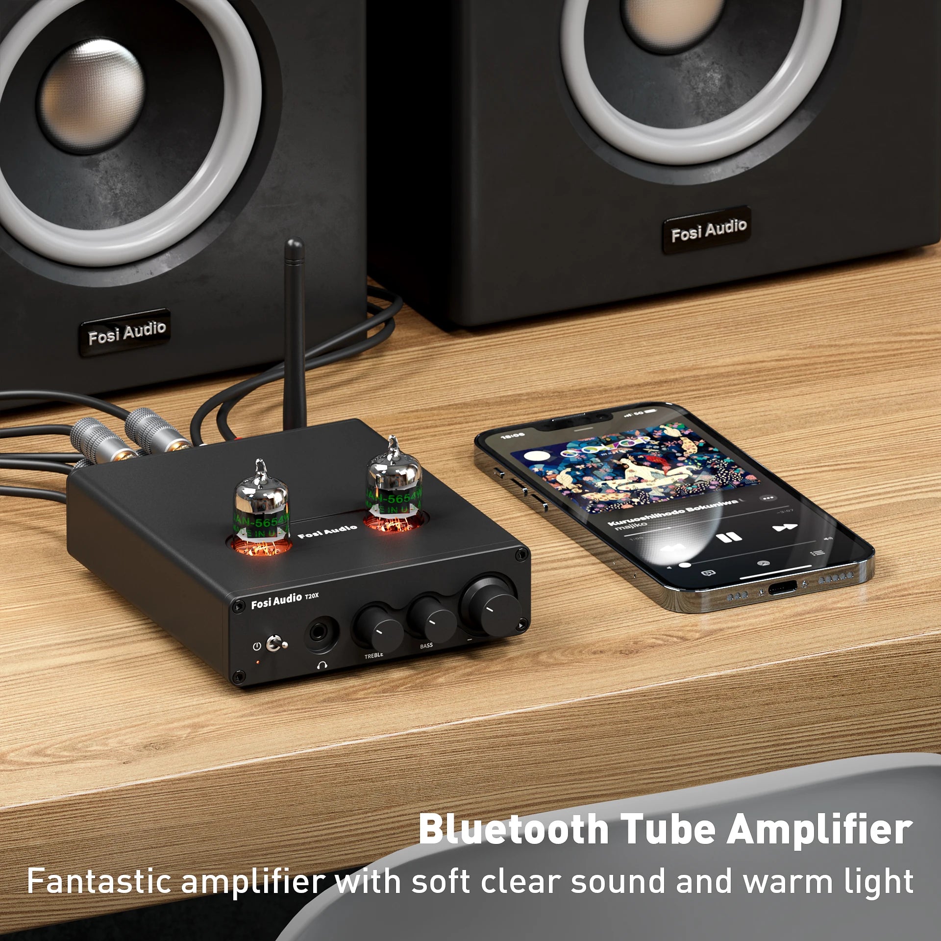 Fosi Audio T20X 100W Bluetooth Vacuum Tube Amplifier Stereo Power Amp TPA3221 Headphone Amplifier For Home Theater Speakers