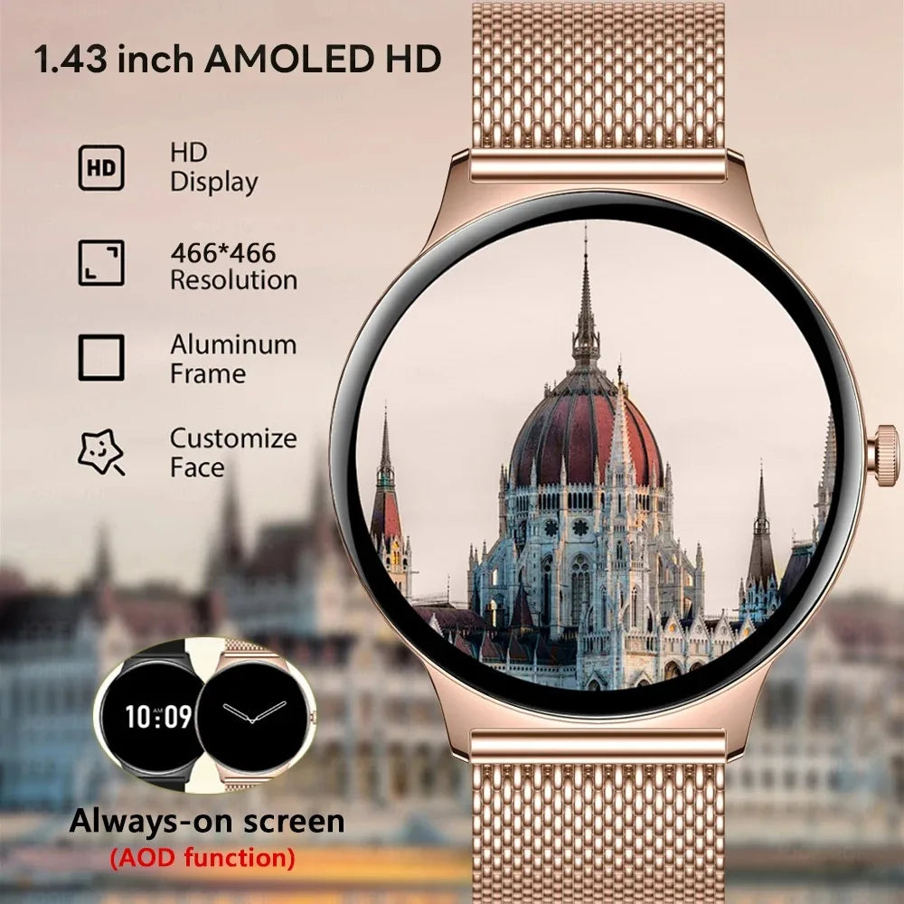 For Huawei New Ultra Slim AMOLED Smart Watch Women Screen Always Display Time Heart Rate BT Calling High-end Fashion Smartwatch