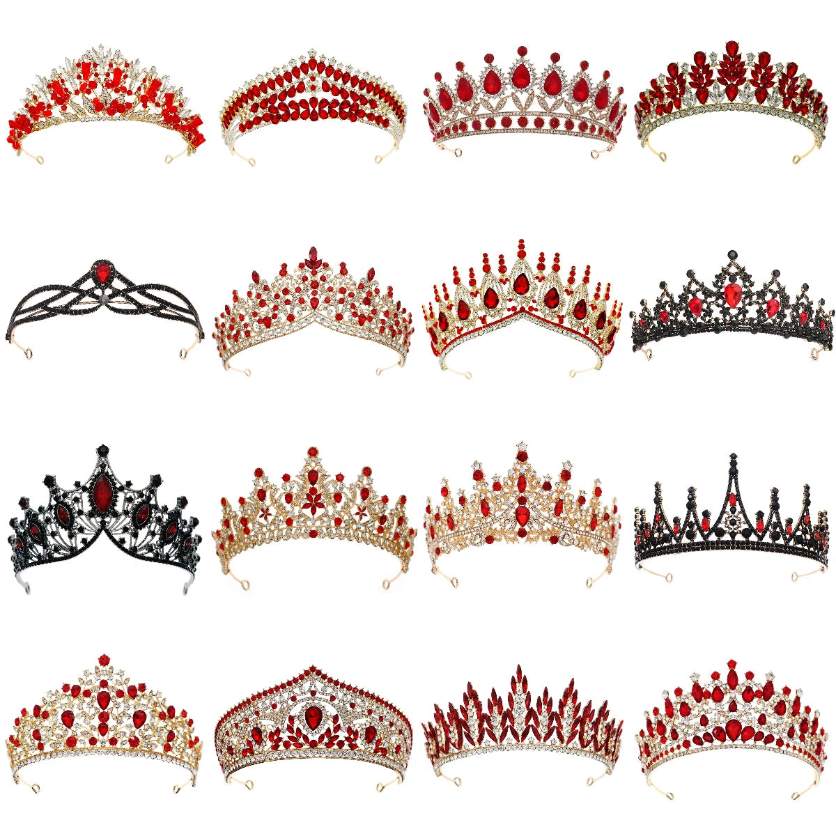 Red Luxury Bridal Wedding Crown Handmade Rhinestone Elegant Tiara Halloween Red Collection Hairbands Headpieces Accessories