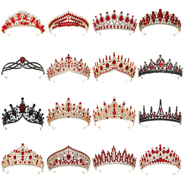 Red Luxury Bridal Wedding Crown Handmade Rhinestone Elegant Tiara Halloween Red Collection Hairbands Headpieces Accessories