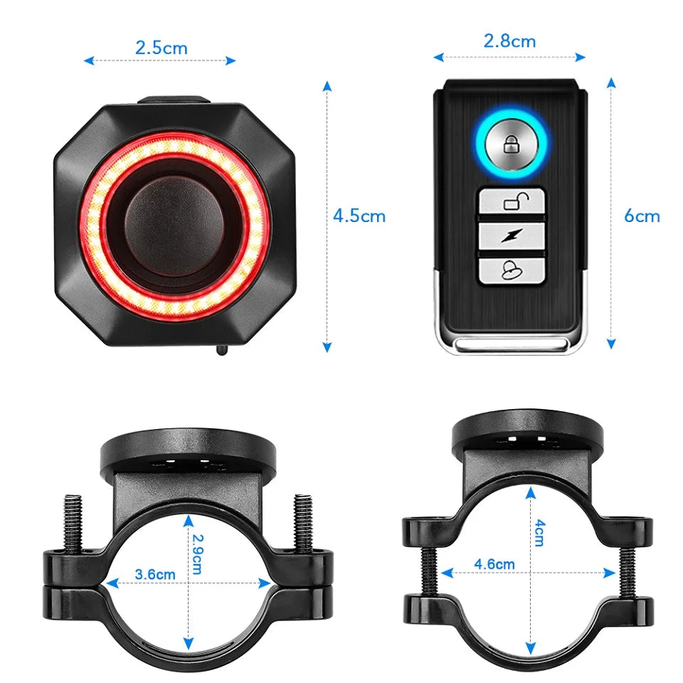 Hollarm Smart Bike Taillight Alarm Anti Theft Burglar Bicycle Light Alarm USB Charge Smart Brake Sensing Remote Control Tail Lam