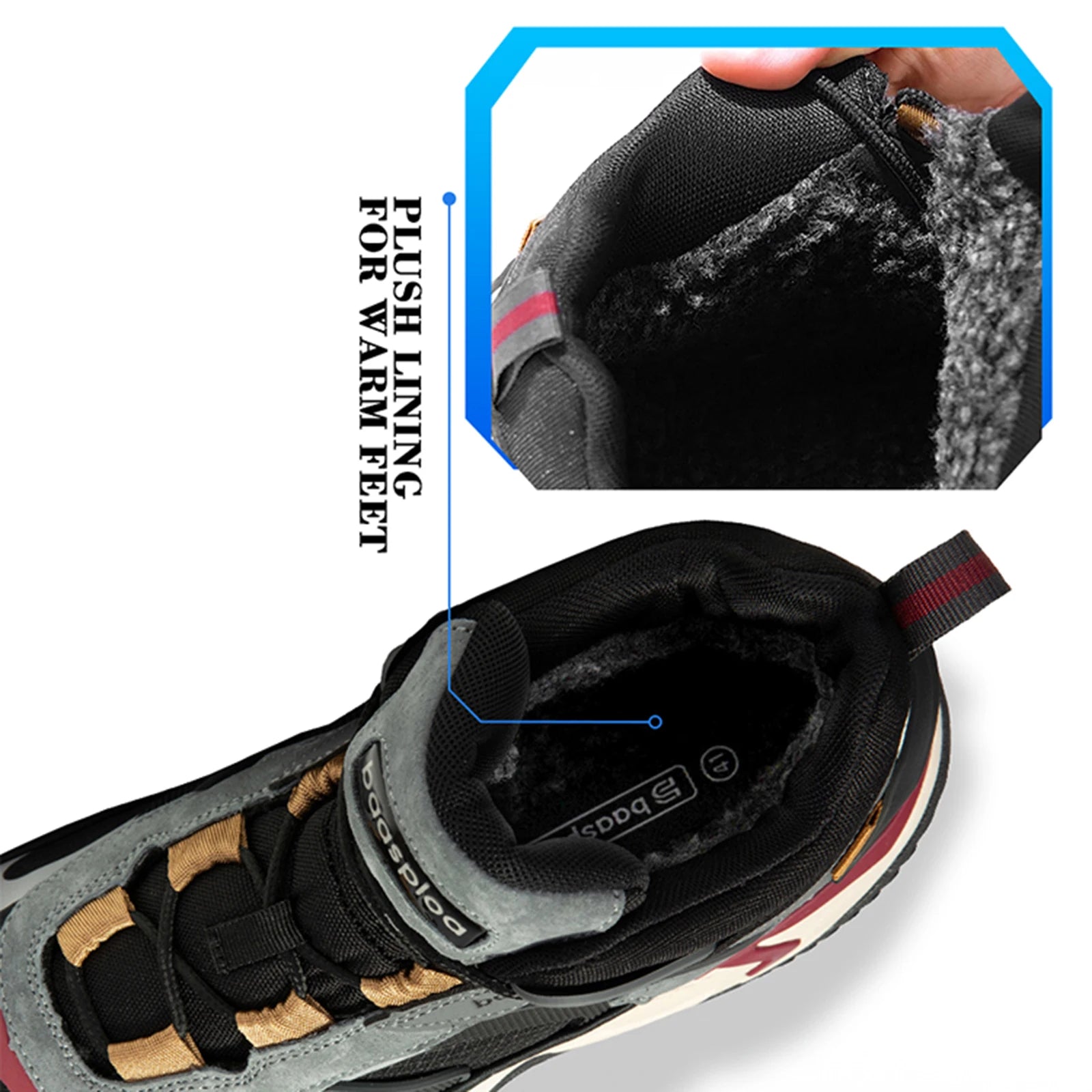Baasploa Winter Men Shoes Fashion Plush Warm Waterproof Leather Sports Shoes Male Casual Outdoor Non-Slip Lace up Walking Shoes