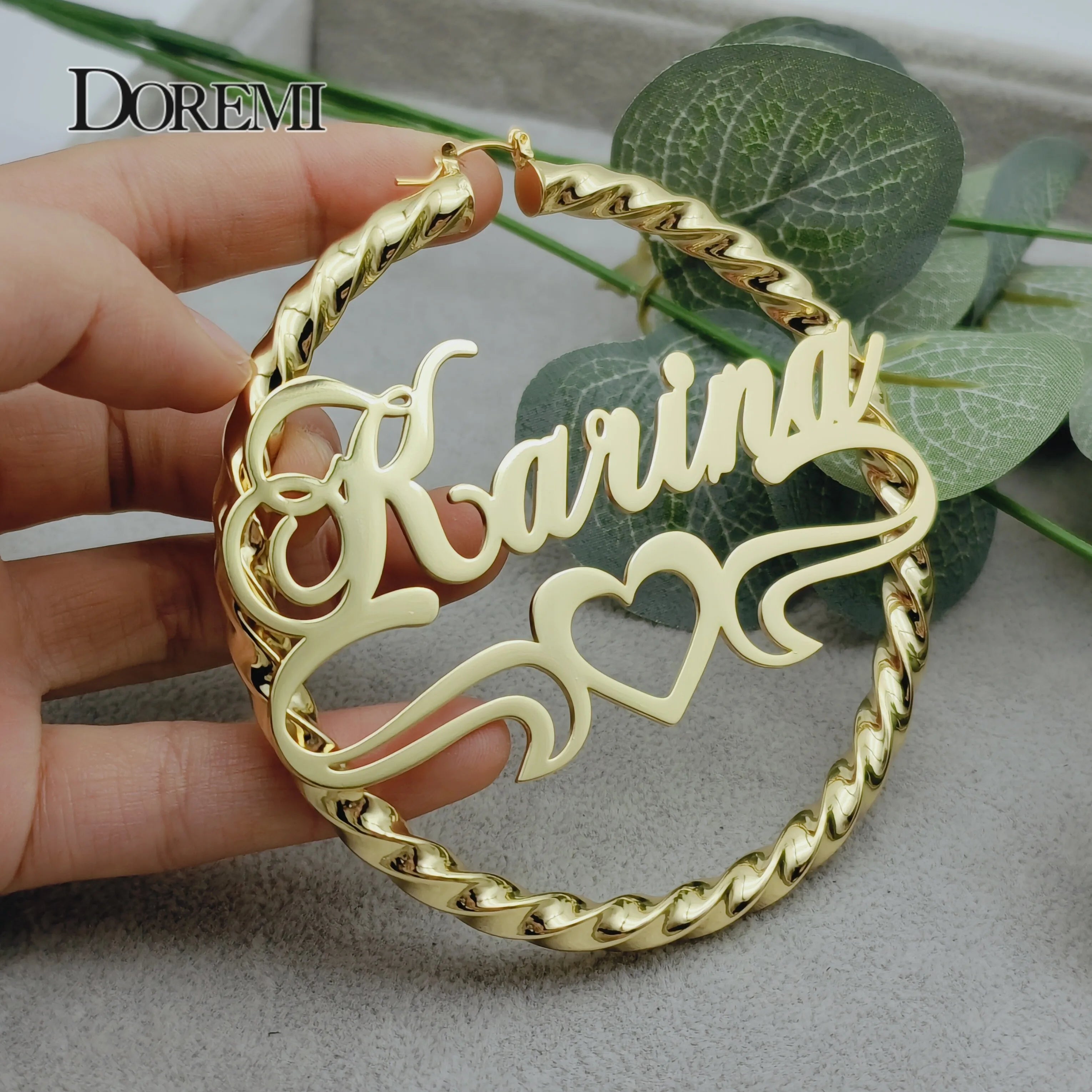 DOREMI 30/50/70/90MM Custom Name Earring Big Hoops Cat Character Stainless Hip Hop Style Earrings Custom Earrings for Women Gift