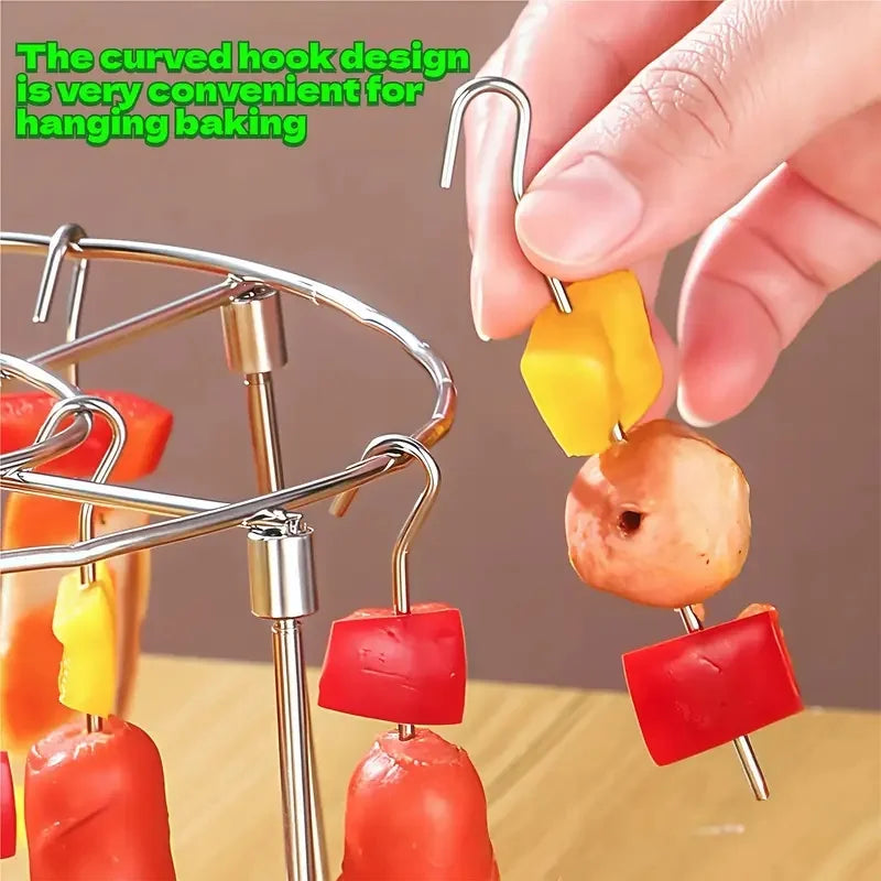Air Fryer Grill Set: 304 Steel Vertical Grill + 24 Skewers. Grill kabobs evenly indoors/outdoors. Fits 3-6QT models.