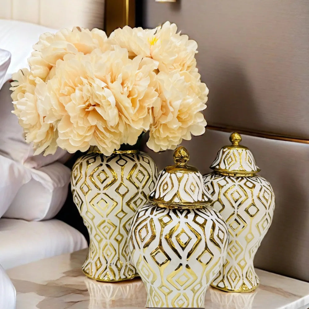 Ceramic decorative vaseTabletop American decor jar storage universal jar ceramic ornament Living room home  decor flower vase